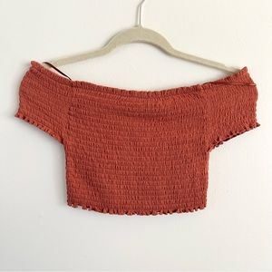LAST DAY TO PURCHASE! Off-The-Shoulder Burnt Orange Crop Top